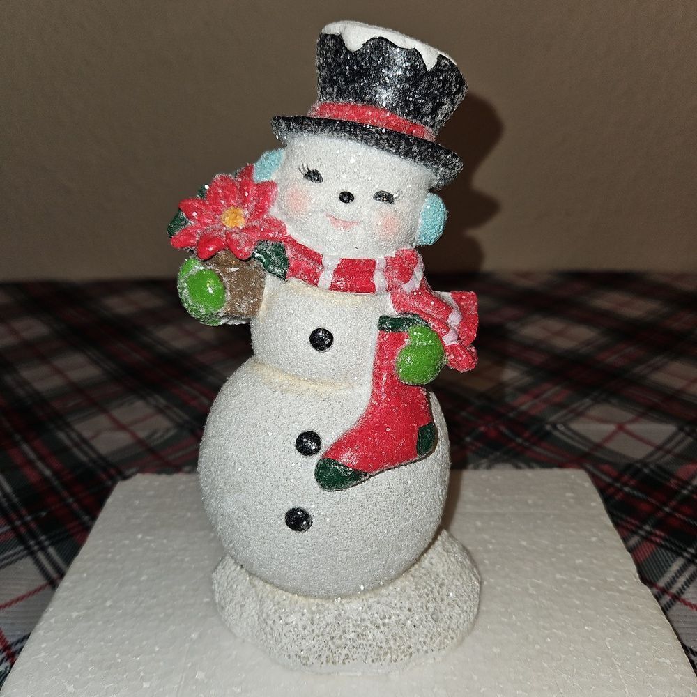 Glitzy Festive Christmas Snowman Resin Figurine